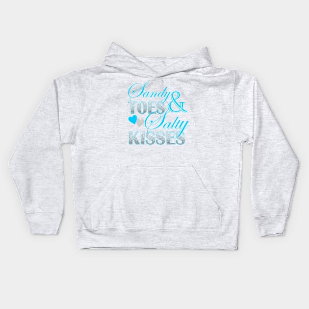 Preppy turquoise beach typography Sandy Toes Salty Kisses Kids Hoodie by Tina